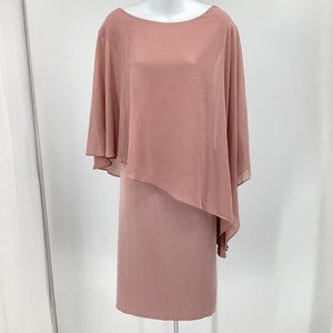 Hanna Nikole Women's 24W Sleeveless Cape Dress with Chiffon Overlay Pencil Pink